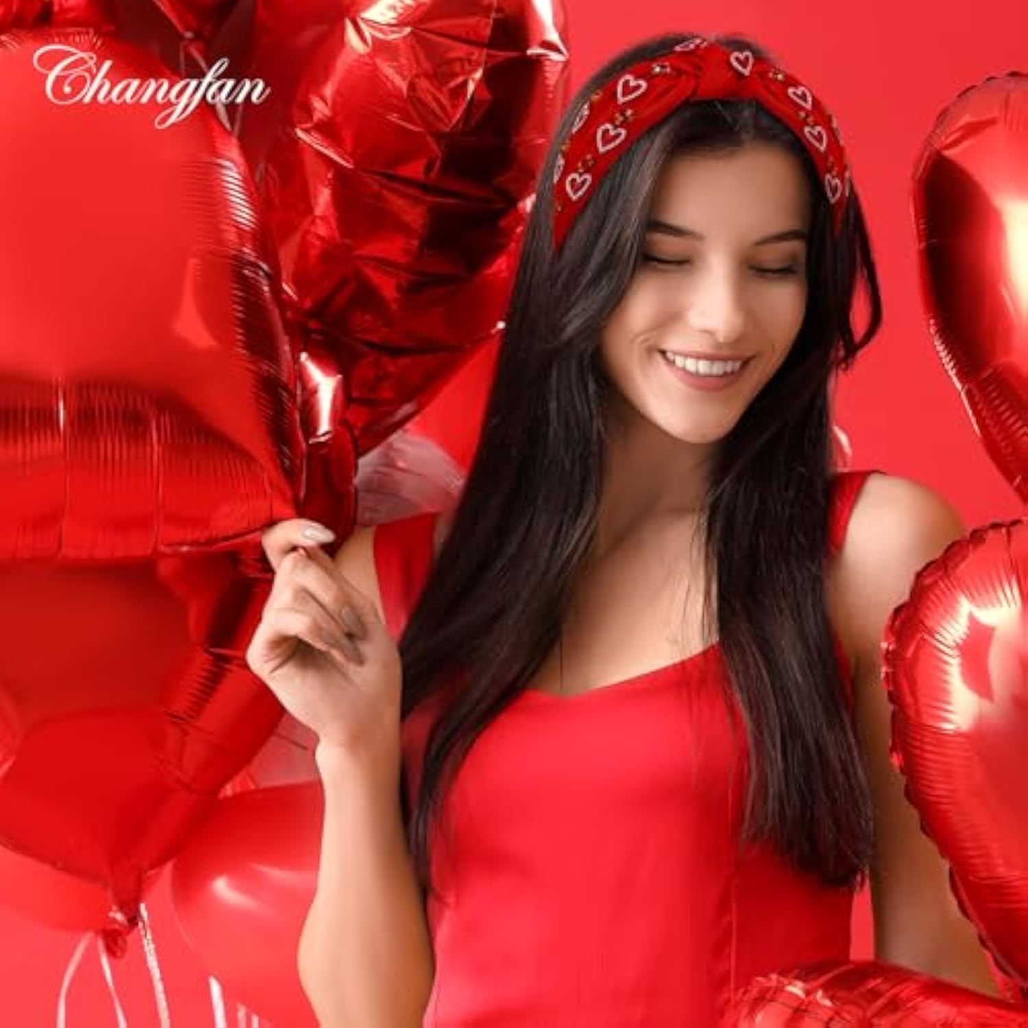 Red Heart Valentines Headband For Women Rhinestone Beaded Heart Headbands Valentine Day Hair Accessories Jewelry Gifts