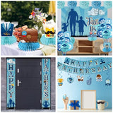 Fathers Day Decorations - Blue Happy Father’s Day Party Supplies with Banner,Backdrop,Porch Sign,Honeycomb Centerpiece,Best Dad Ever Decoracion Para El Dia Del Padre