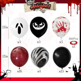 Spooky Halloween Balloon Set: Red, Black, Ghost Print (51PCS)