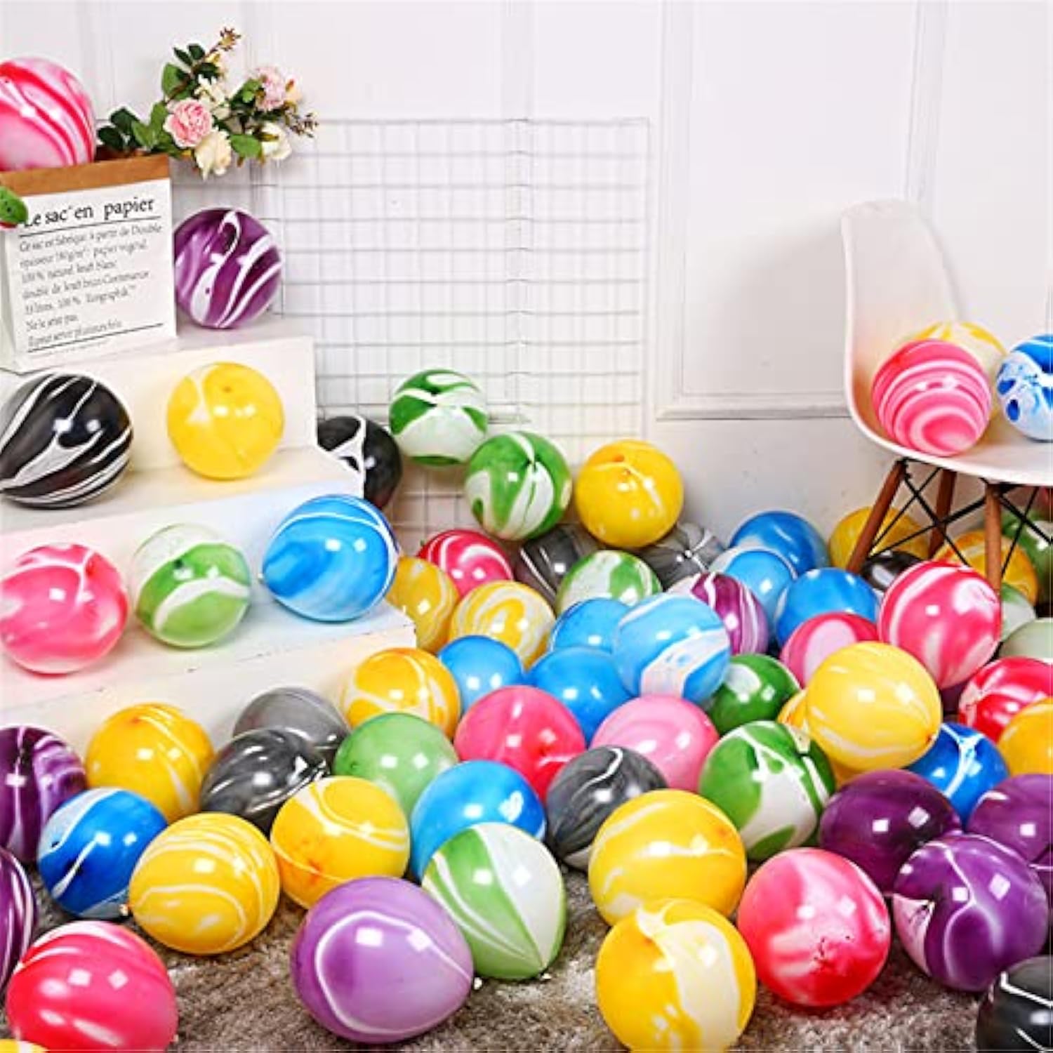 50PCS Rainbow Tie Dye Balloons – 12" Swirl Latex Balloons for Birthday, Candyland & Hippie Party