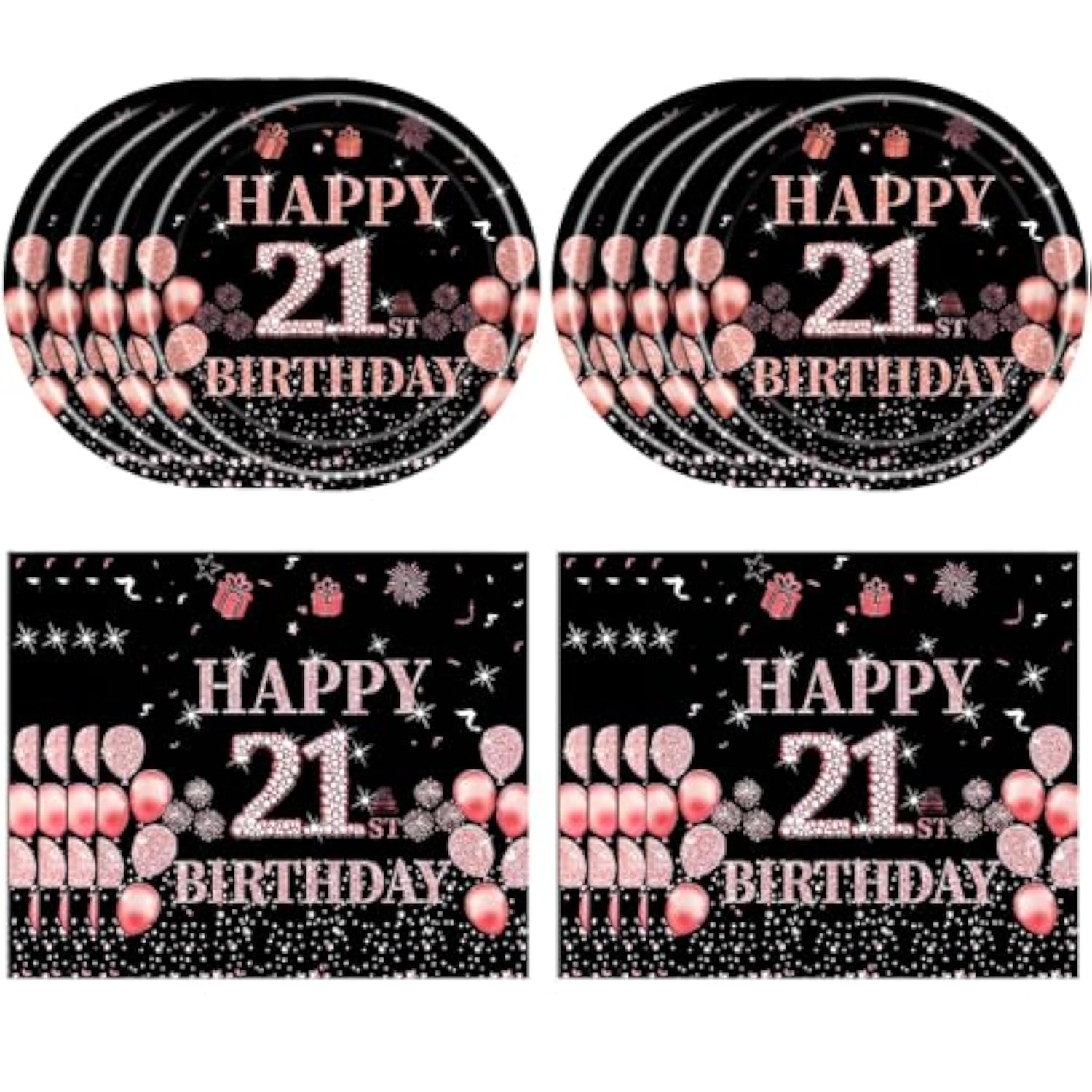 21St Birthday Decorations For Girls Rose Gold Happy 21 Aged Birth Supplies For Her Including 20 Plates 20 Napkins 21 Year Old Girl Birthday Party Tableware For Sweet Teenager