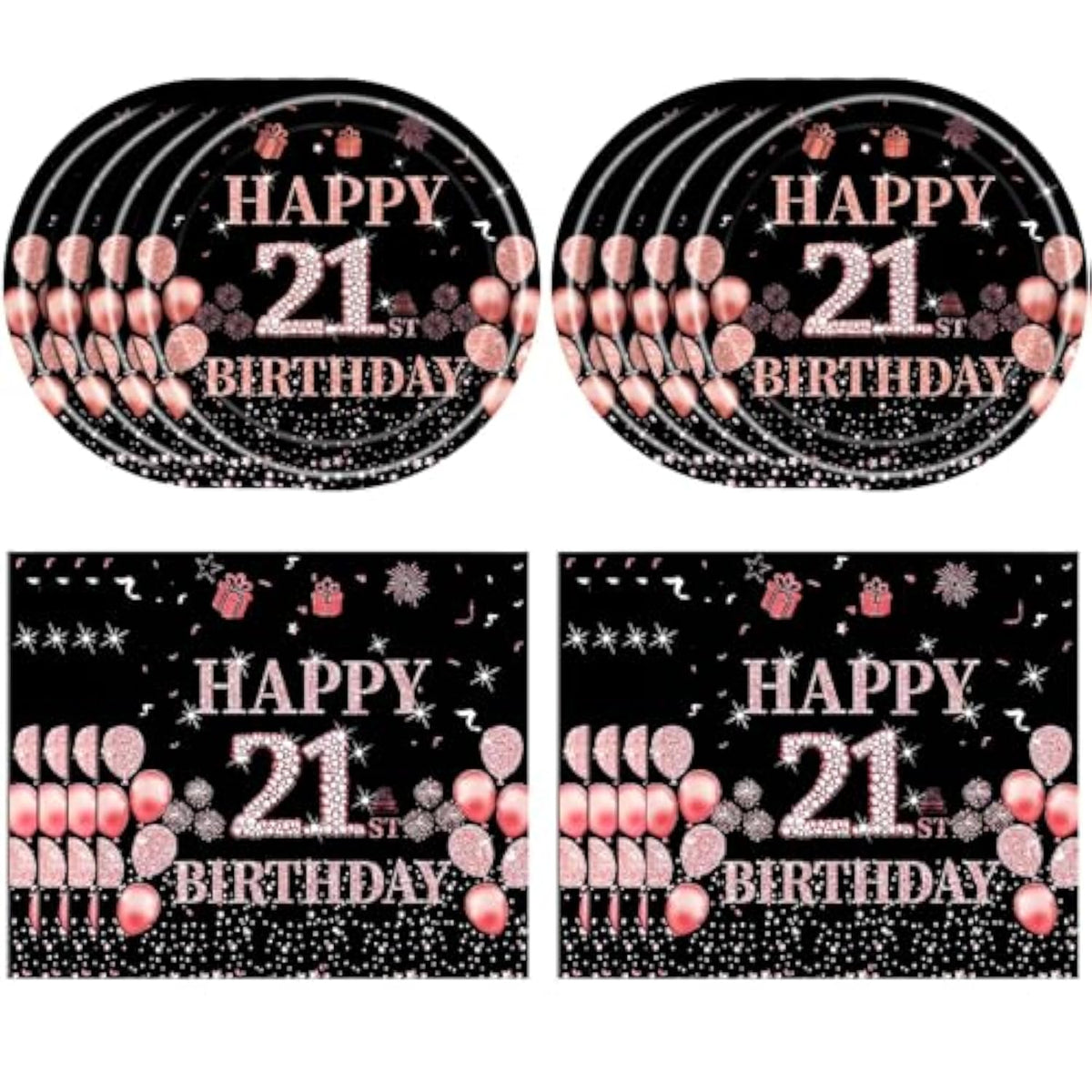 21St Birthday Decorations For Girls Rose Gold Happy 21 Aged Birth Supplies For Her Including 20 Plates 20 Napkins 21 Year Old Girl Birthday Party Tableware For Sweet Teenager