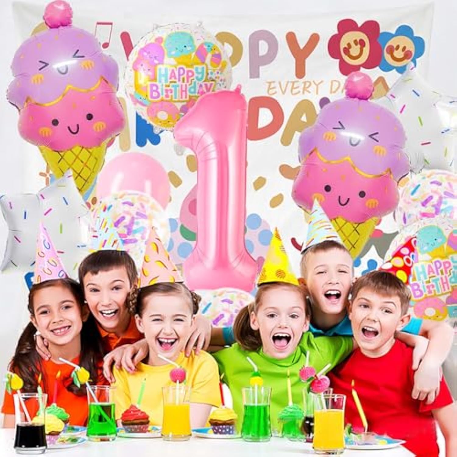 Pink Ice Cream Balloons – Sweet One First Birthday Party Decorations