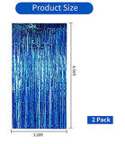 2 Pcs Blue Door Streamers Tinsel Curtain Party Backdrop Fringe Foil Wall Background for Birthday Halloween Christmas Wedding Boys Baby Shower Party Decoration(3.28 ft x 6.56 ft)