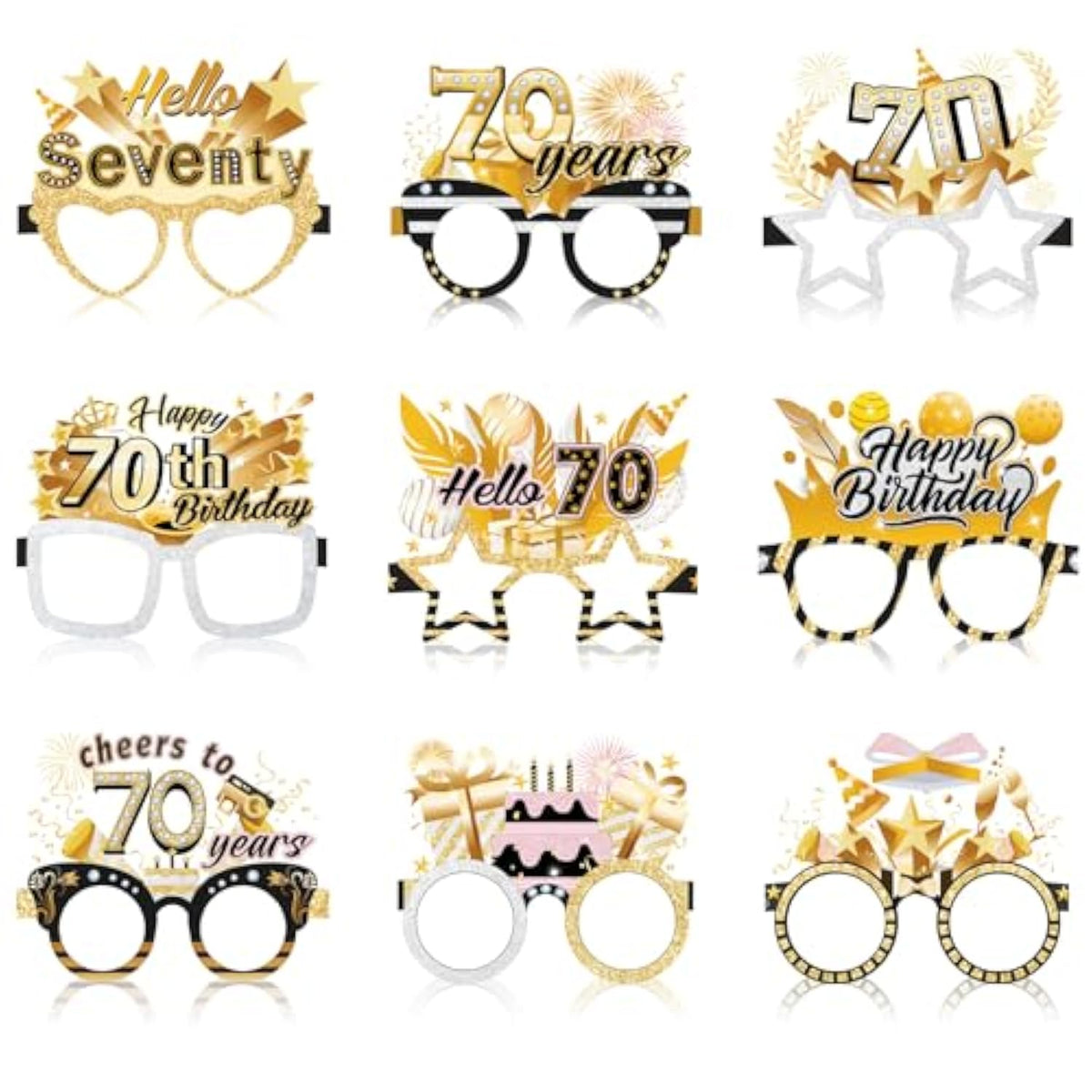 70Th Birthday Glasses - 18 Pack Paper Glasses For Men & Women, 70Th Birthday Party Favors & Props