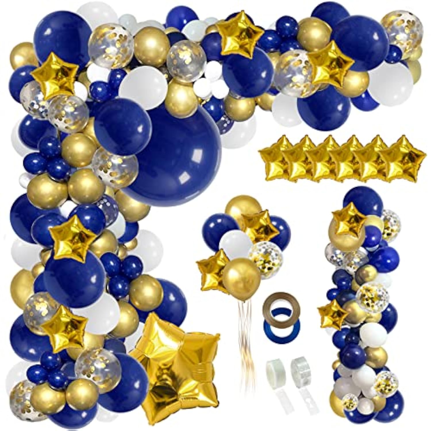 148Pcs Navy Blue Gold Balloon Arch Garland, Royal White Gold Confetti