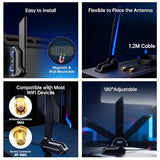12Dbi Tri-Band Wifi 6E Antenna, 2.4/5/6Ghz High Gain, Rp-Sma Male, Magnetic Base With 1.2M Extension Cable, Long Range, Replacement For Wifi Card & Router Gaming Pc