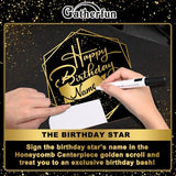 Happy Birthday Decorations Set - Black and Gold Birthday Themed Honeycomb Centerpiece, Table Decoration for Women Men Black and Gold Party Decorations