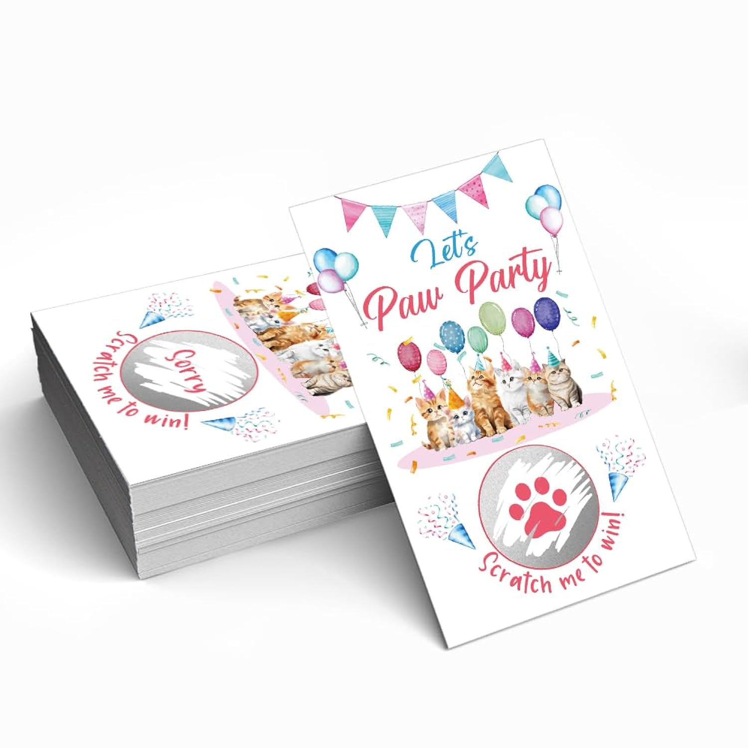 50 Pack Let'S Paw Party Cute Cats Theme Scratch Off Cards, Lovely Mimi Scratch Cards For Pet Birthday Party, Funny Raffle Tickets For Cat Mom Chat Party Family Activity, Baby Shower