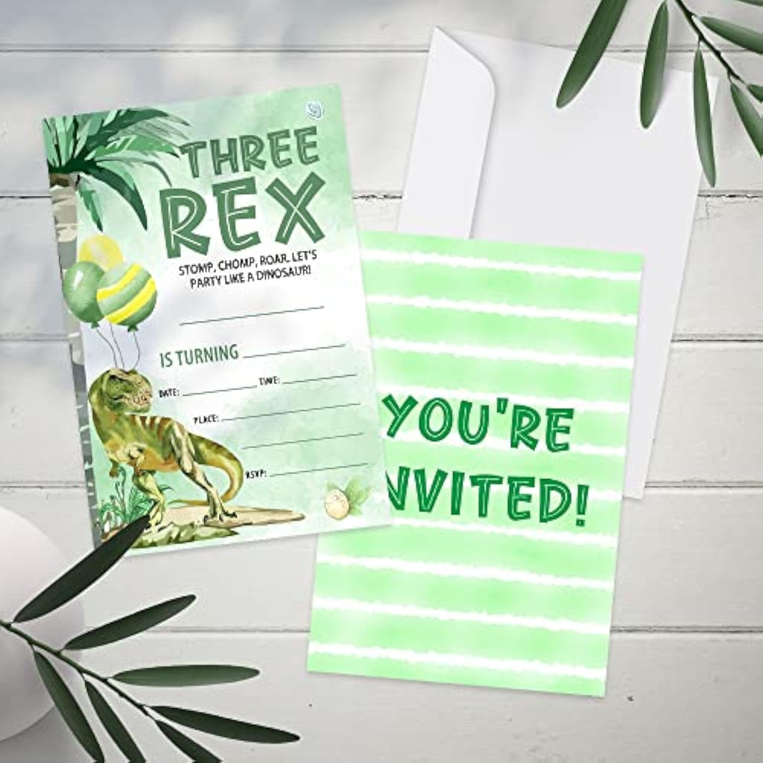 Dinosaur 3Rd Birthday Party Invitations, Three Rex Invitations, Dinosaur Party Supplies Favors For Boys, Birthday Party Decorations, 20 Cards With Envelopes - I08