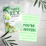 Dinosaur 3Rd Birthday Party Invitations, Three Rex Invitations, Dinosaur Party Supplies Favors For Boys, Birthday Party Decorations, 20 Cards With Envelopes - I08
