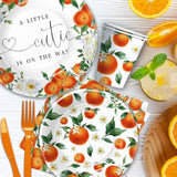 Little Cutie Baby Shower Decorations Tableware, Fruit Orange Baby Shower Decorations, Paper Plates And Napkins, Cup, Cutlery | Serves 24