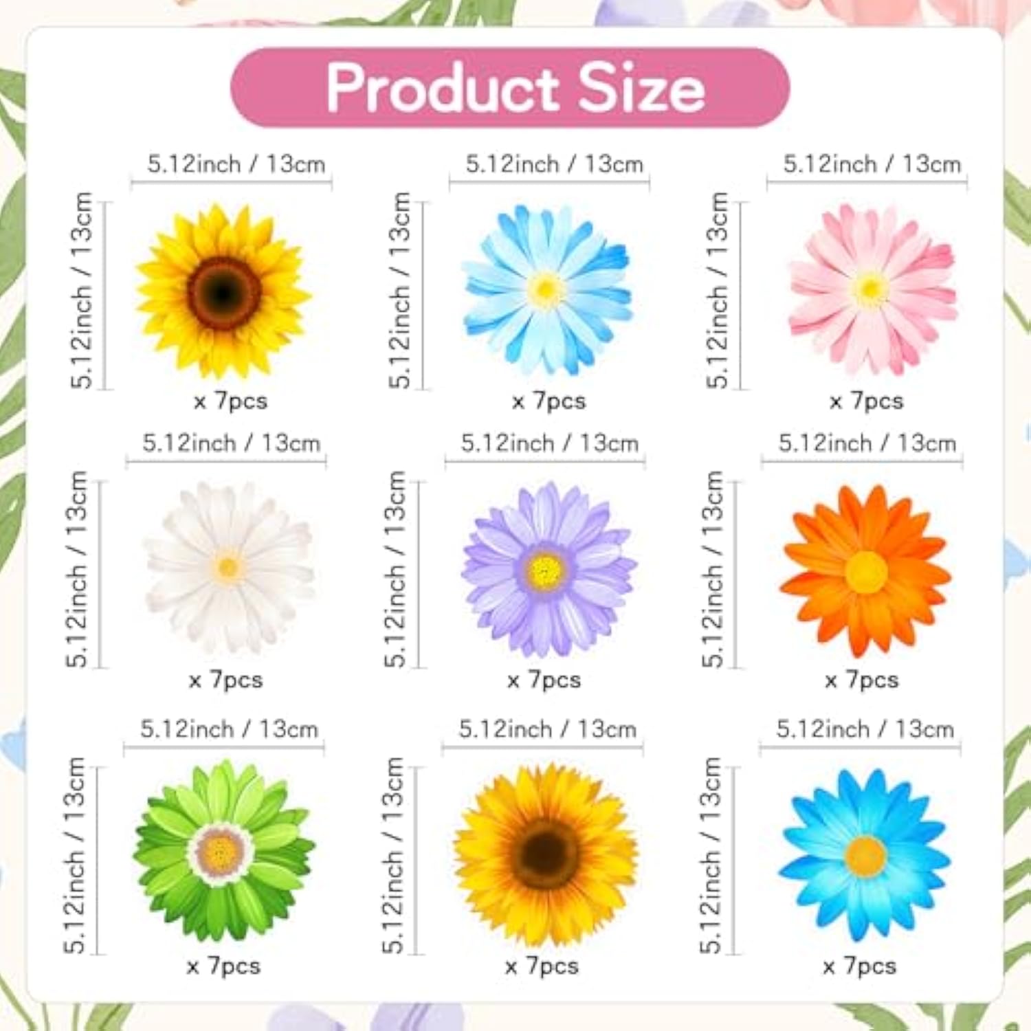63Pcs Spring Flowers Cutouts Paper With 100Pcs Glue Points For Wall Bulletin Board Decorations Or Theme Party Or Classroom Decor Supplies