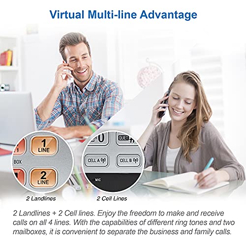At&T Tl86103 2-Line Corded/Cordless For Small Business With Answering Machine, 2-Mailboxes, Connect-To-Cell, Caller Id Announcer, Intercom, Long Range & Expandable To 12 Handsets, Silver/Black