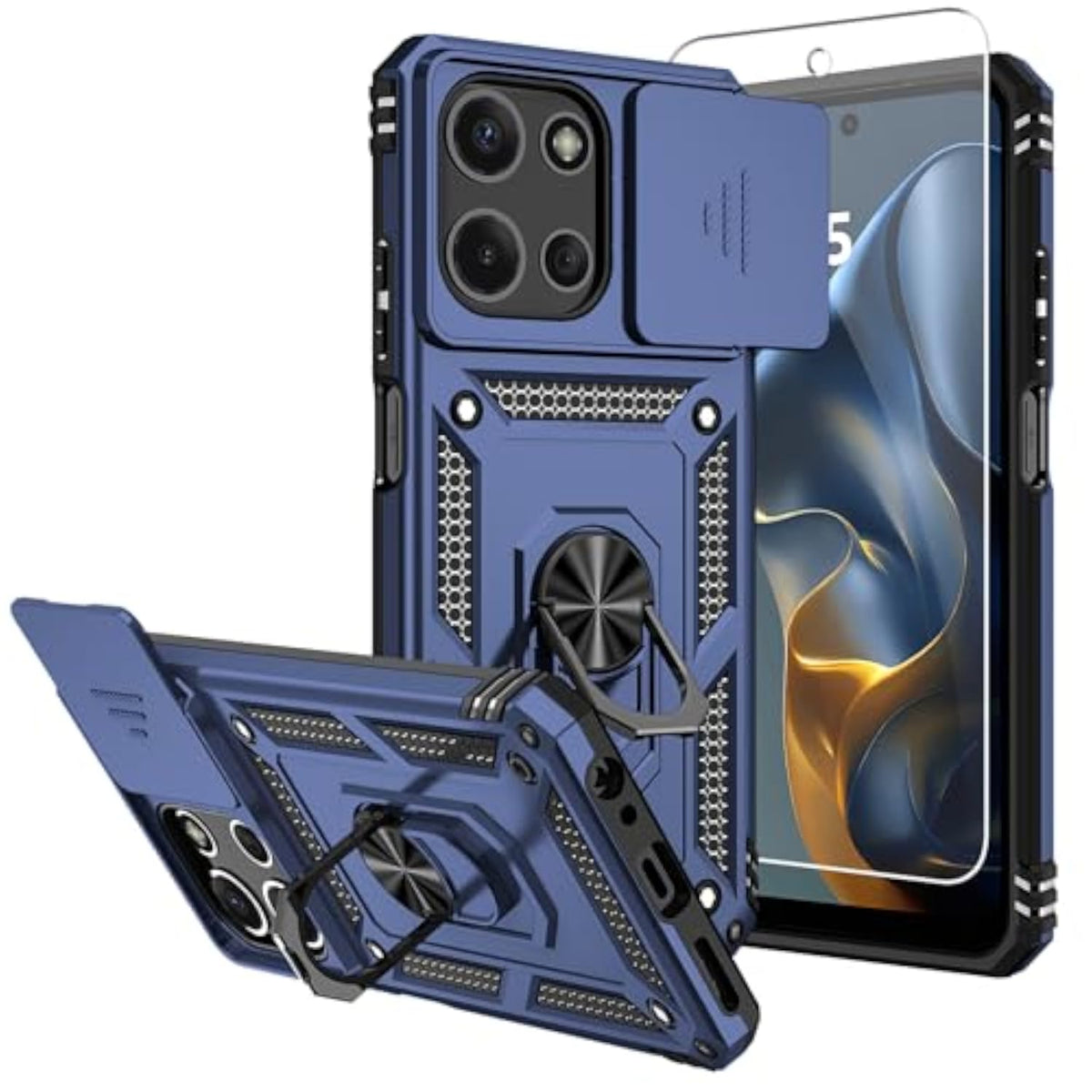 Motorola G 2026/Moto G Play 2026 Case with Screen Protector and Camera Cover, Military Grade, 16ft Drop Tested, Magnetic Kickstand Protective Case for Motorola G 2026, Blue