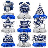 9 Pcs Retirement Party Decorations Honeycomb Centerpieces, Blue Silver Happy Retirement Table Decorations, Funny Officially Retired Table Toppers for Men Women Party Supplies
