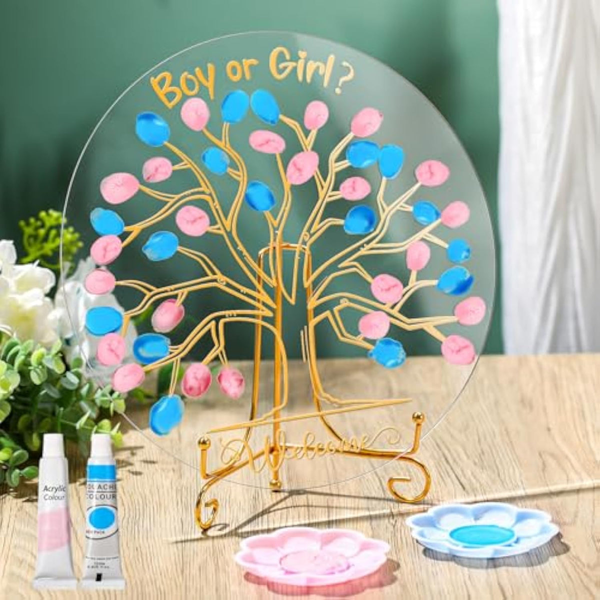 Gender Reveal Fingerprint Tree Boy Or Girl Party Ideas Baby Shower Guest Book Party Game Gender Reveal Party Supplies For Baby Shower He Or She Party Keepsake(Classic)