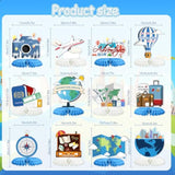 12Pcs Travel Themed Party Decorations Travel Honeycomb Centerpieces Bon Voyage Party Decor Adventure Awaits Table Toppers For Baby Shower Retirement Birthday Party