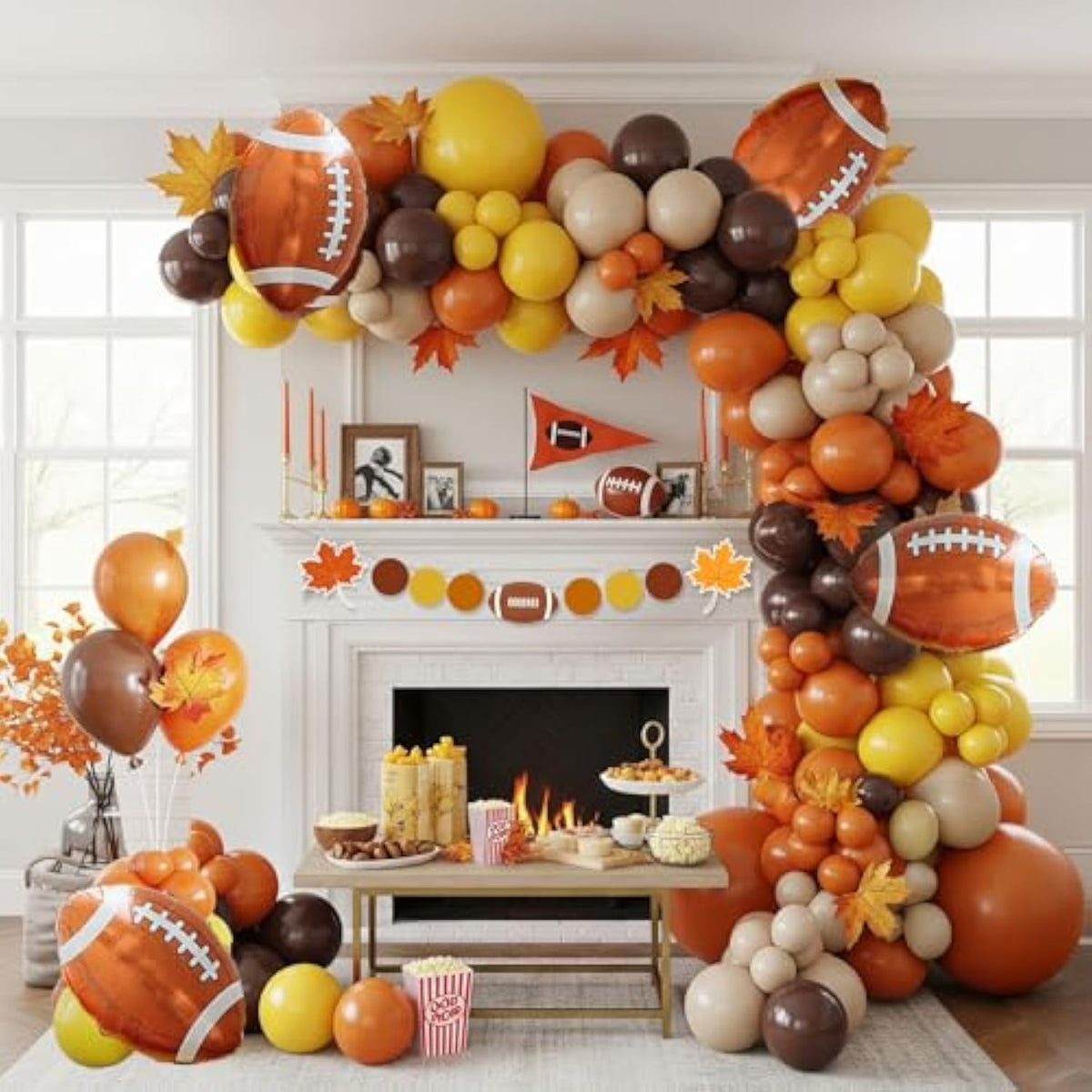Fall Football Party Decoration Kit: Orange, Brown, Yellow Balloon Garland & Banner