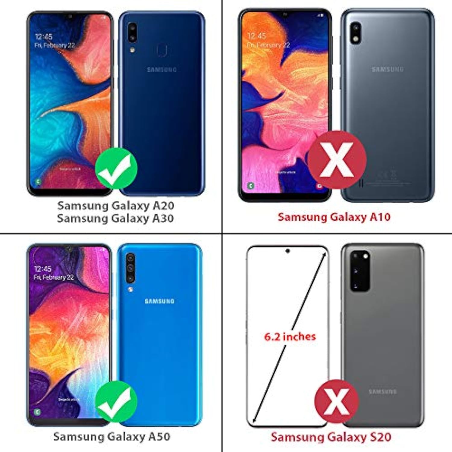 Phone Case Compatible With Samsung Galaxy A50/Galaxy A30/Galaxy A20, [Tempered Glass Screen Protector] Belt Clip Holster Magnetic Support Hybrid Kickstand Heavy Duty Cover (Black)