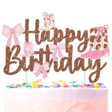 Coquette Cowgirls Birthday Cake Topper Boots And Bows Cake Decorations Glitter Brown Western Cowgirl Birthday Party Decorations Boots Bow Cake Picks For Wild West Baby Shower Supplies