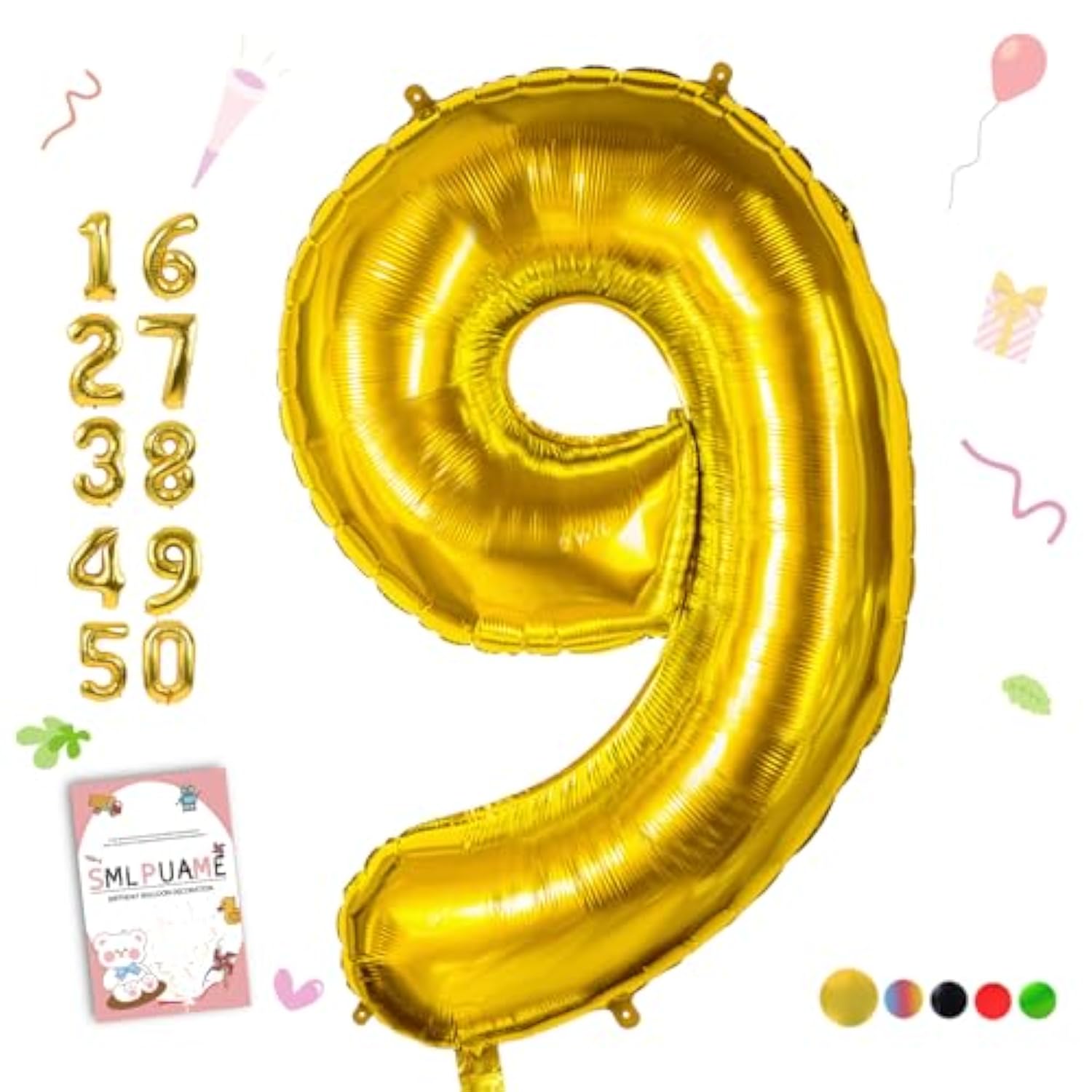 40 Inch Number Balloon 0-9 Gold Large Number 9 Balloons,Digital Balloons For Birthday Party Celebration Decorations Supplies, Helium Foil Number Balloons For Wedding Anniversary