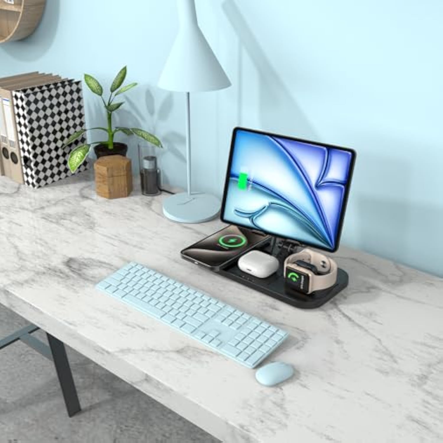 Wireless Charger 4 In 1 For Apple Charging Station For Iphone 17 Pro Max/16/15 Series, Airpods Pro 2, Ipad Stand, Watch Charger For Iwatch Series 10/9/8, Wireless Charging Station For Multiple Devices