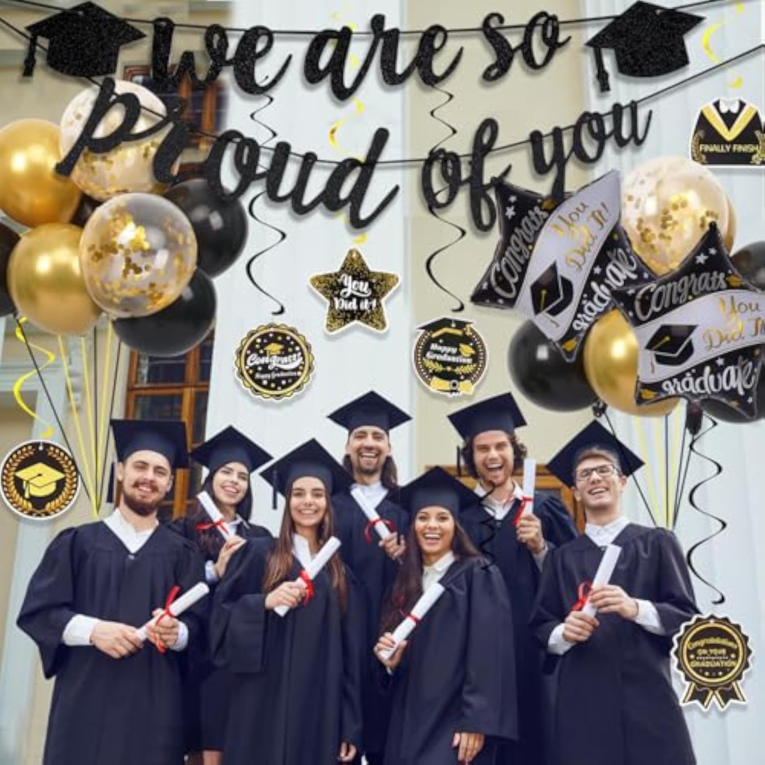 Class of 2025 Graduation Decorations, Banner, Balloons & Congrats Hanging Swirls