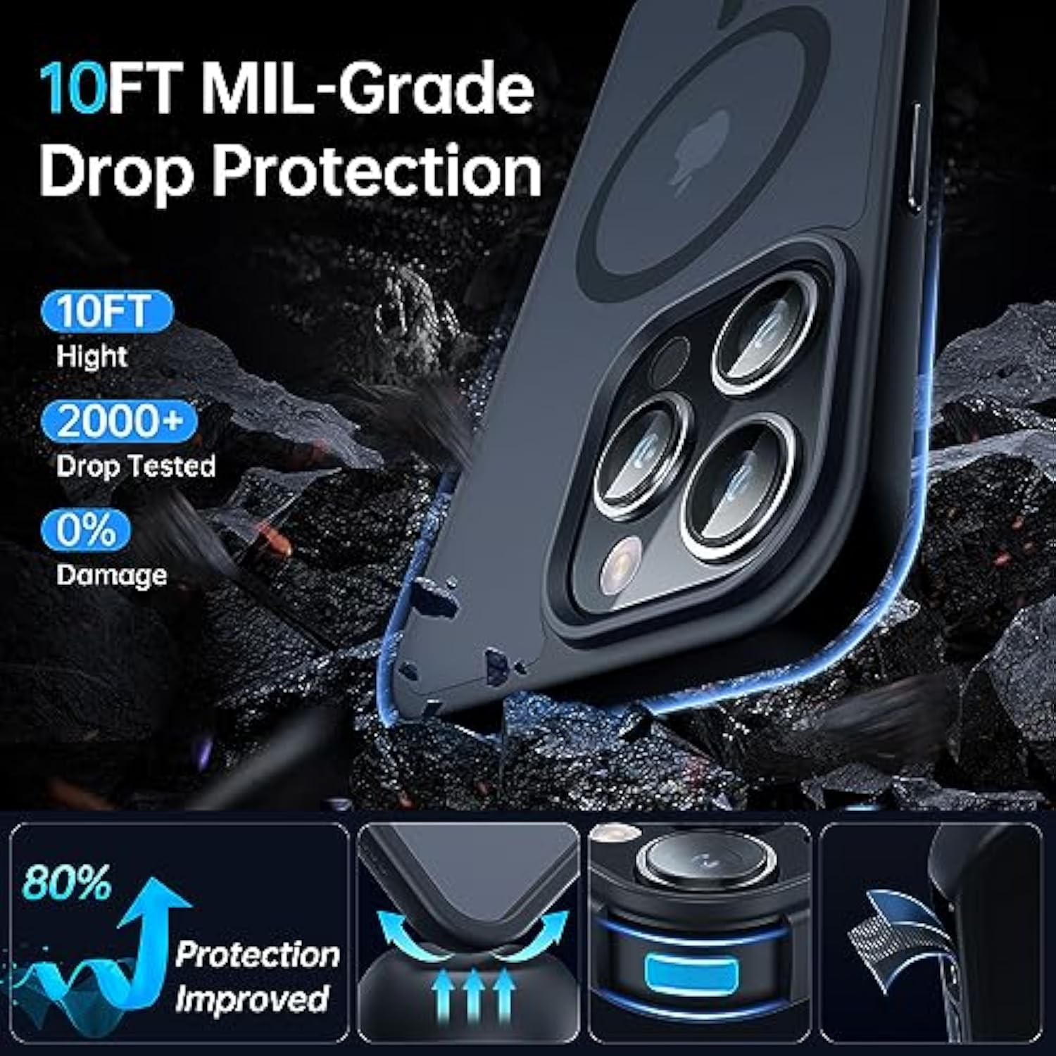 Magnetic For Iphone 14 Pro Case [Compatible With Magsafe] [Strong Magnetic] [10Ft Military Grade Protective] Translucent Matte Slim Case For Iphone 14 Pro Phone Case (6.1"), Black