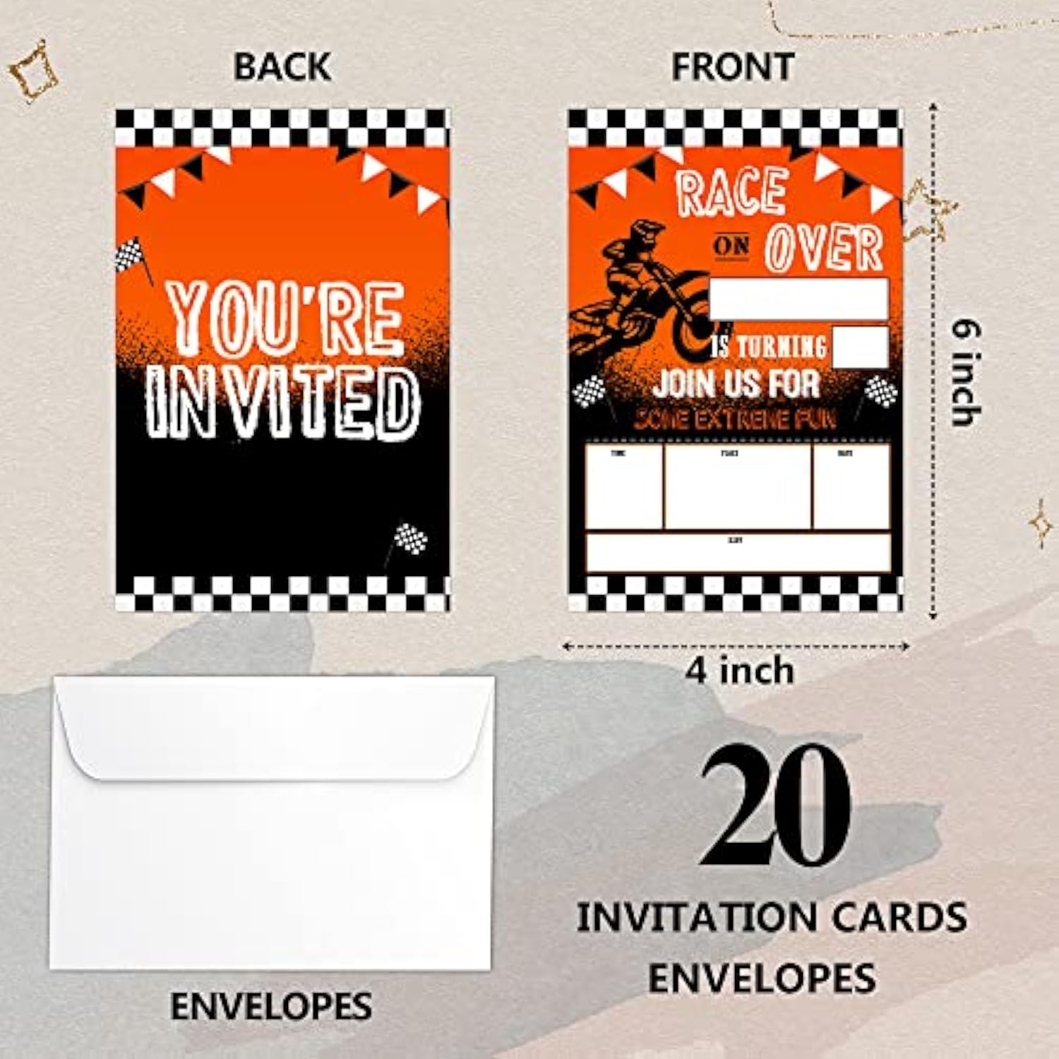 Dirt Bike Birthday Fill-In Invitations Cards With Envelopes (20 Count)?Motocross Birthday Party Supplies Decorations, Birthday Invites For Boys/Girls - A32