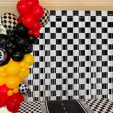 Race Car Birthday Party Streamers Backdrops Decorations, 2 Pcs Checkered Black White Foil Fringe Curtain Photo Booth Props For Racing Cars One Happy Dude Party Decor Supplies