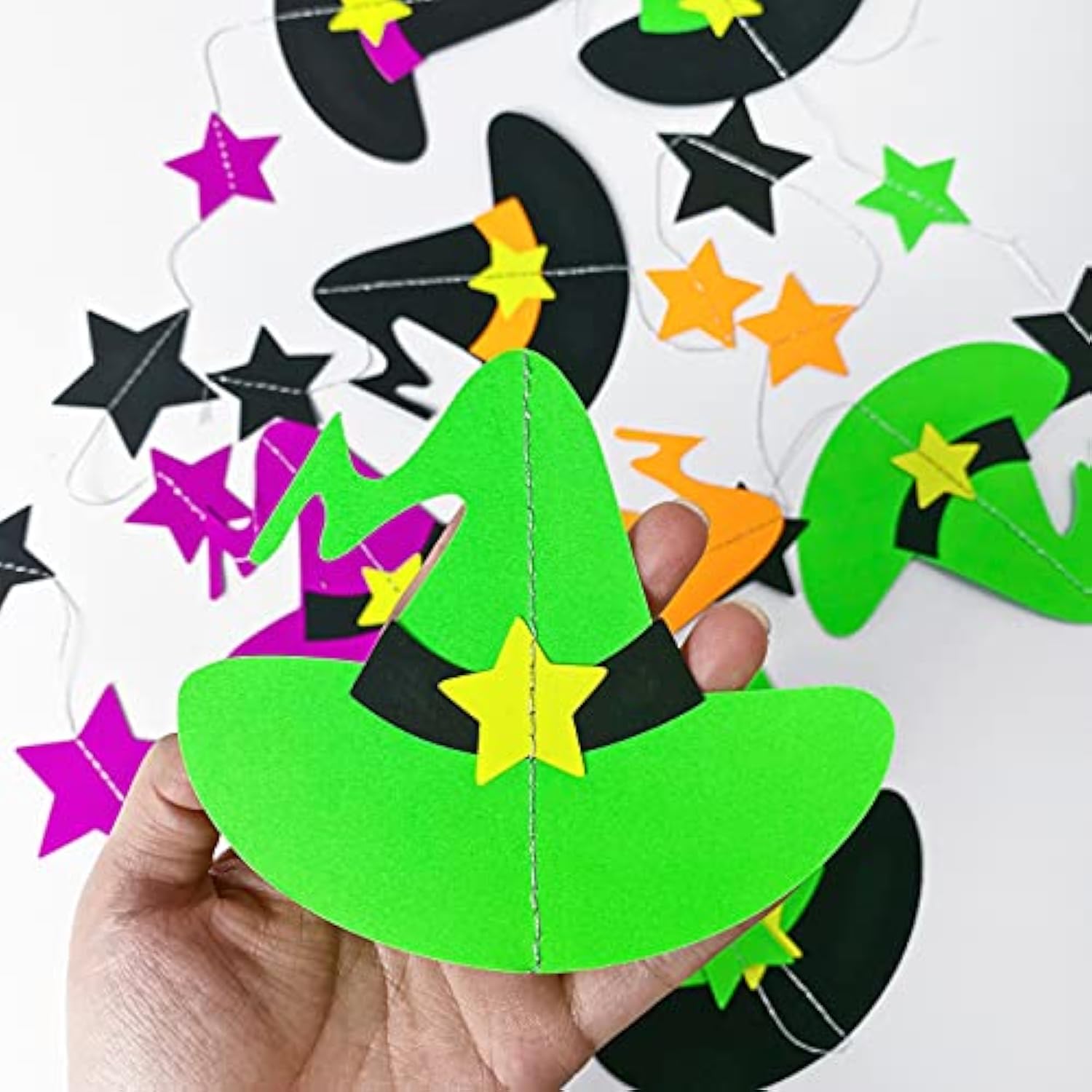 Halloween Witch Hat Garland Orange Purple Black Green Paper Banner Streamers