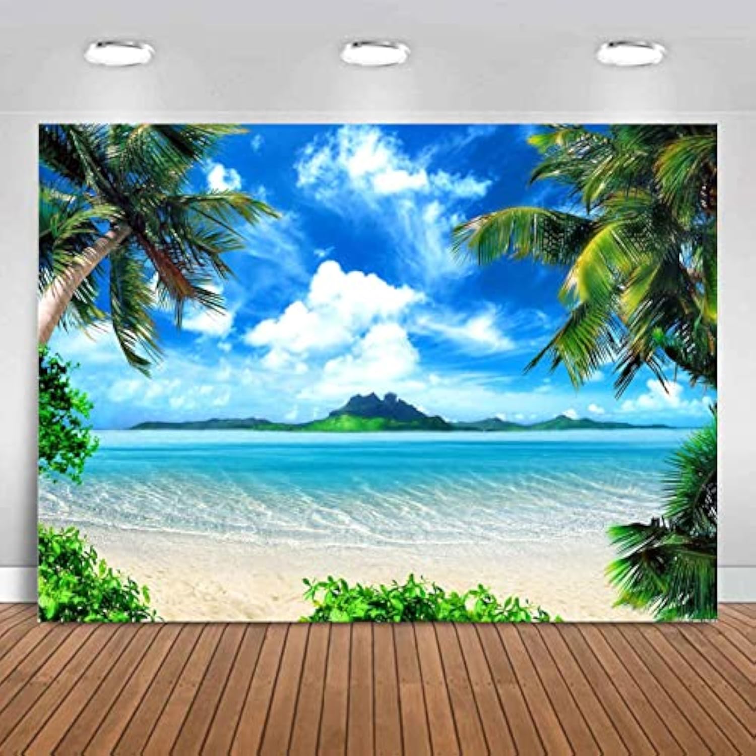 Ocean Blue Sky Tropical Palm Trees Summer Party Photo Banner 82x60"