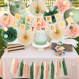 Sage Green And Peach Birthday Decorations Boho Beige Peach And Olive Green Birthday Decorations For Women Girls Cream Fans Pom Poms Sage Olive Pink Cream Tassel Garland Party With Banner Beige Gold