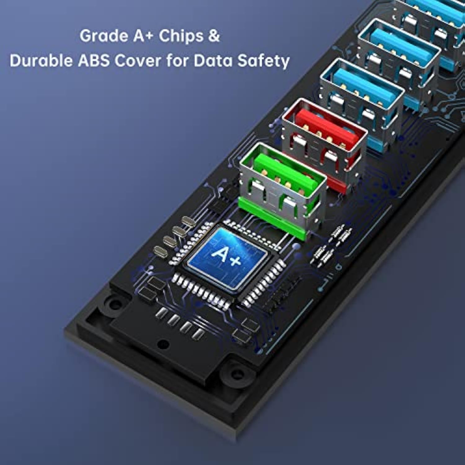 Powered Usb 3.0 Hub, 6 Ports High Speed Usb 3.0 Hub Splitter With 24W Power Ad