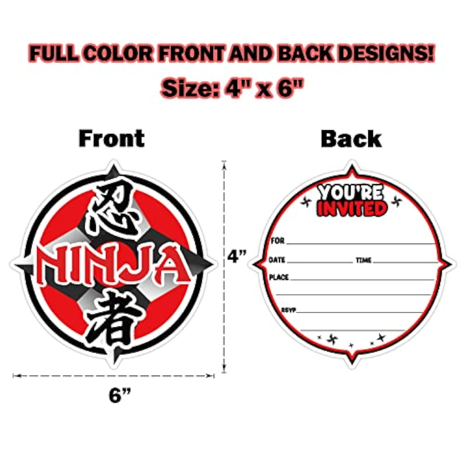 Karate Ninjas Birthday Invitations, Ninja Samurai Shaped Birthday Party Invitation Cards For Kids Girls Boys Adults, Ninja Birthday Party Decorations -(20 Sets 4" X 6" Cards With Envelopes) - Jy572