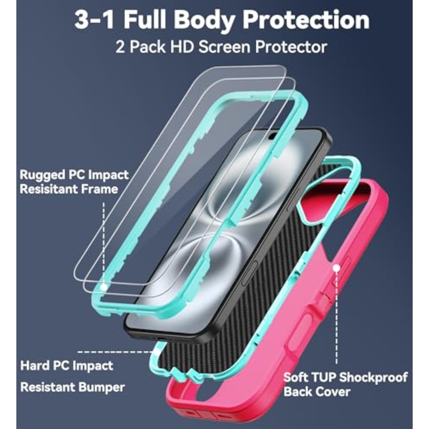 For Iphone 16 Plus Case With Built-In Invisible Kickstand, [2*Screen Protector] Military-Grade Protection Shockproof Protective Cover, Hard Back Stand Phone Case For Iphone 16 Plus (Pink)