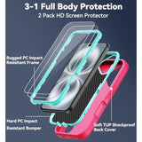 For Iphone 16 Plus Case With Built-In Invisible Kickstand, [2*Screen Protector] Military-Grade Protection Shockproof Protective Cover, Hard Back Stand Phone Case For Iphone 16 Plus (Pink)