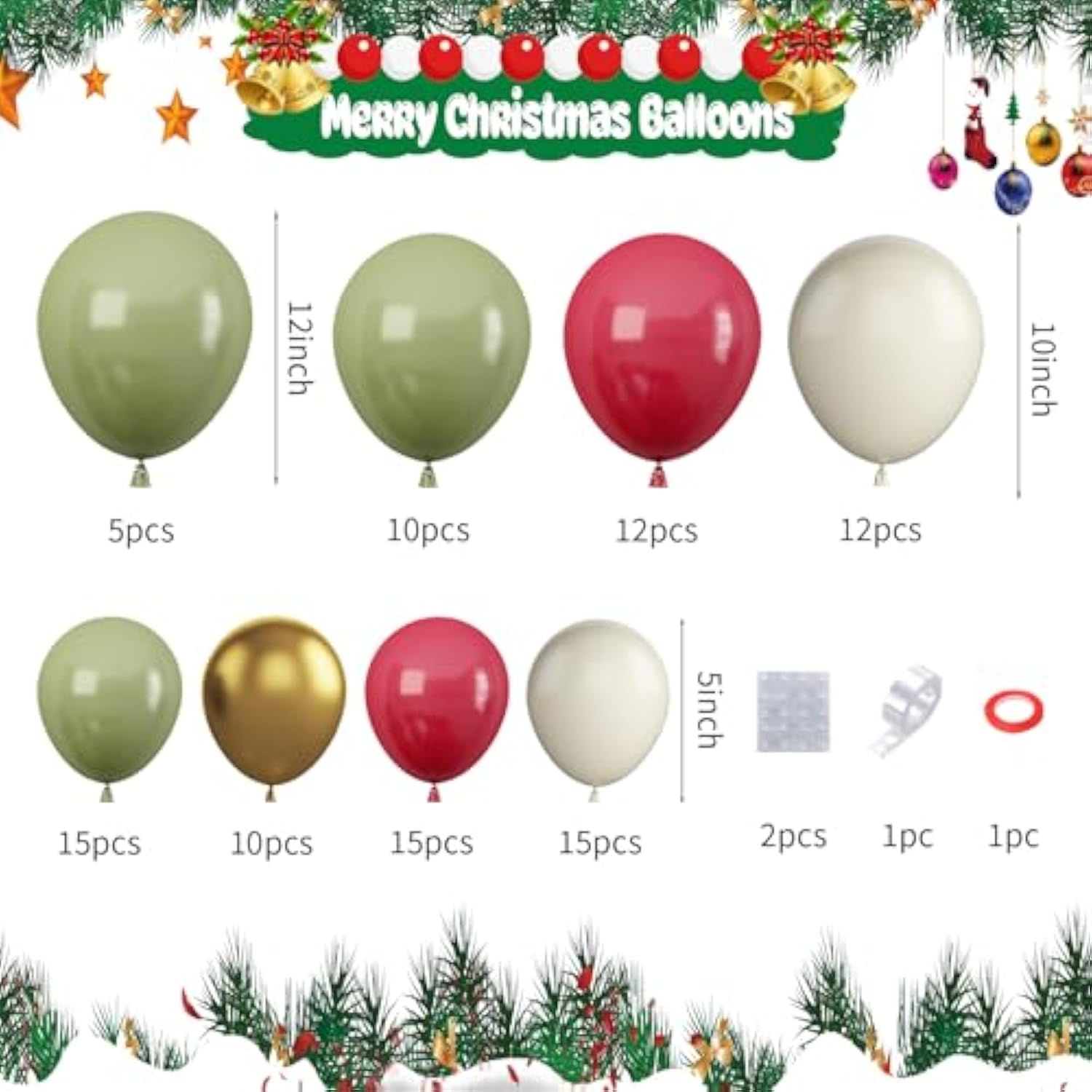 Christmas Balloon Garland Arch Kit 103pcs Green Red White Holiday Decor