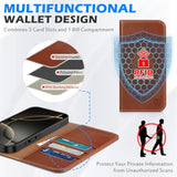 SHIELDON Wallet Case for iPhone 16 Pro 6.3" 2024, Genuine Leather Folio Magnetic Closure RFID Blocking Card Holder Kickstand Full Protection Phone Case Compatible with iPhone 16 Pro - Retro Brown