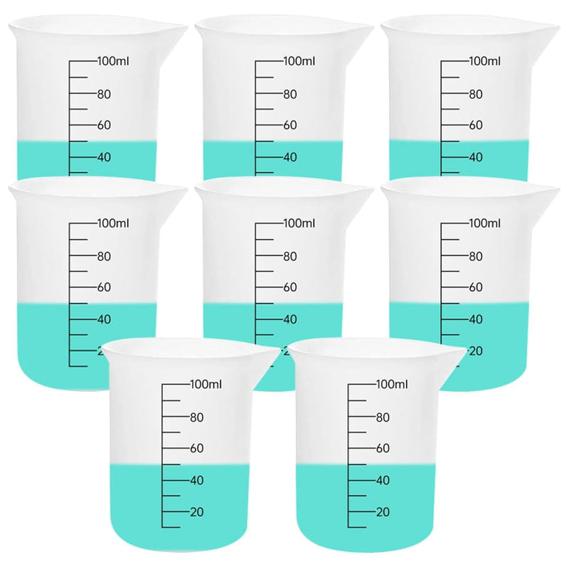 8 Pcs Silicone Measuring Cups Kits,Silicone Measuring Cup,100Ml Non-Stick Mixing Cups,Precise Scale,Durable Easy Clean For Epoxy Resin,Stain Jewelry Making,Casting Molds, Waxing,Diy, Art,Craft