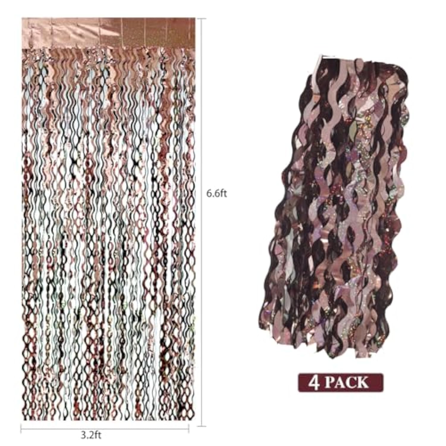 4 Pack Brown Wavy Foil Fringe Curtains 3.3x6.6ft Backdrop for Birthday Halloween Decor