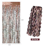 4 Pack Brown Wavy Foil Fringe Curtains 3.3x6.6ft Backdrop for Birthday Halloween Decor