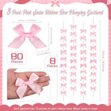 Pink Bow Garland, 8Pcs Satin Ribbon Bow Hanging Banners, Pink Bow Decor For Coquette Birthday Girls Bow Theme Birthday Party Baby Shower Bridal Shower Bachelorette Party Supplies