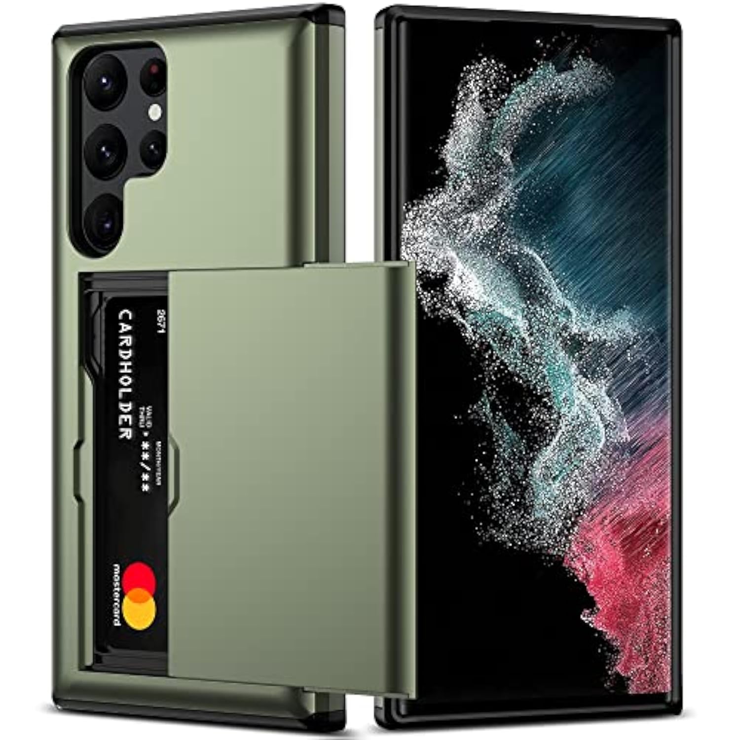 For Samsung S22 Ultra Case With Card Holder 5G 6.8 Inch Slim Dual Layer Heavy Duty Protective For Galaxy S22 Ultra Case Hidden Card Slot Wallet Case For Samsung S22 Ultra(Green)