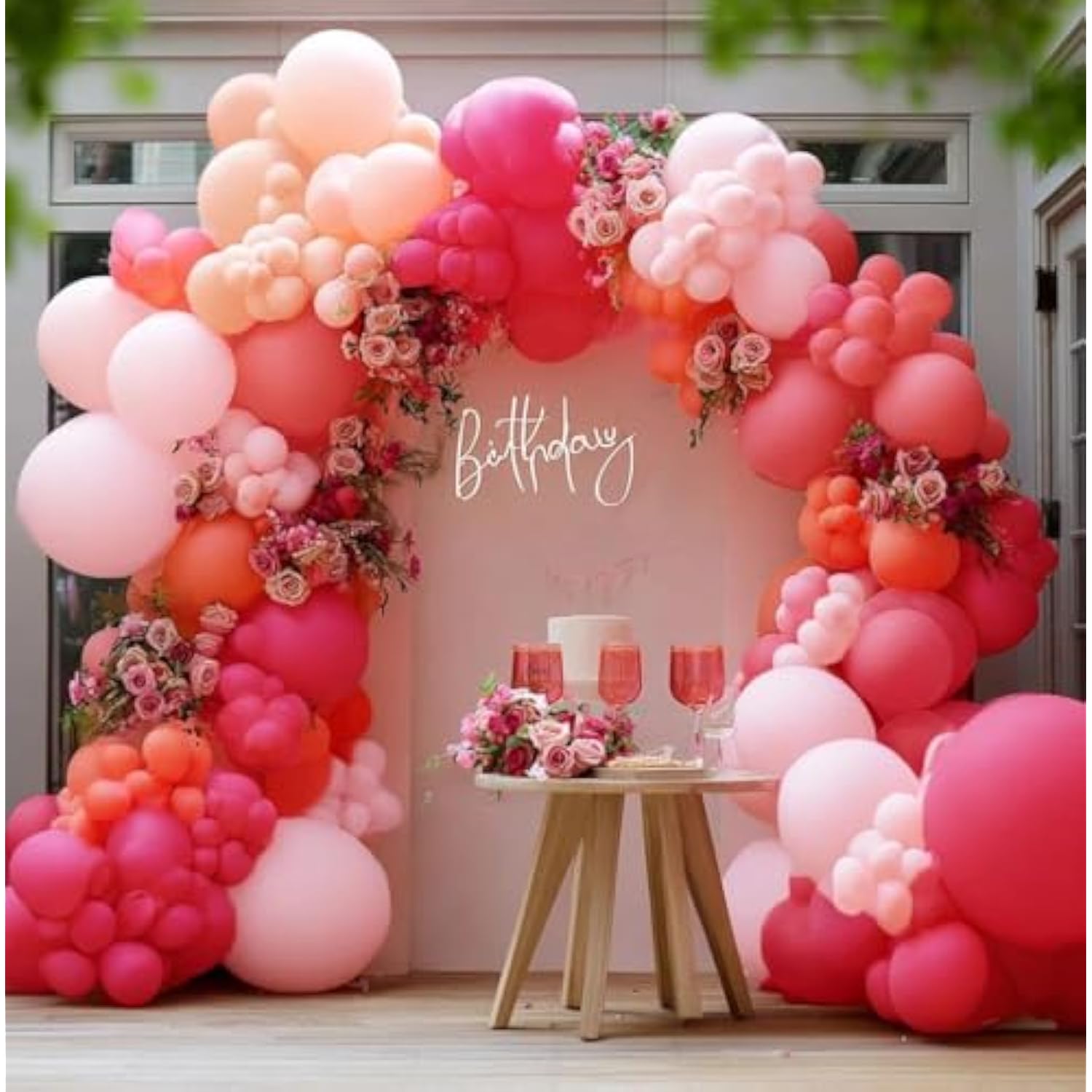 Pink And Rose Red Balloons Garland Double Stuffed Baby Pink Balloons Different Sizes Macaron Orange Latex Arch Kit For Birthday Wedding Anniversary Baby Shower Flamingo Party Decorations