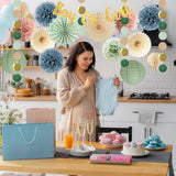 Baby Gender Reveal Decorations Sage Green Dusty Pink And Blue Baby Shower Decorations Boy Or Girl Banner Sage Dusty Pink Blue Paper Pom Poms Fans For Baby Girls Boys Shower Party Decor