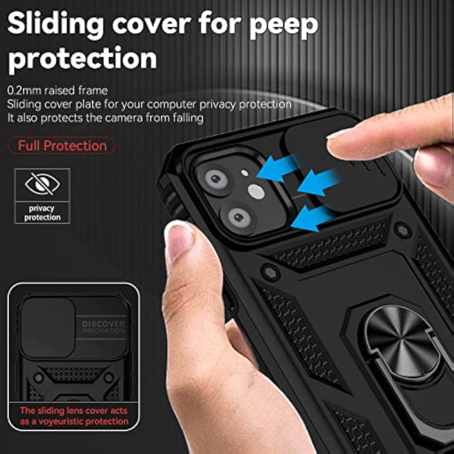 For Iphone 11 Case,With Camera Lens Cover Hd Screen Protector,[Military Grade] Ring Car Mount Kickstand Hybrid Hard Pc Soft Tpu Shockproof Protective Case For Iphone 11-Black