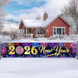2026 Happy New Year Banner City Night Fireworks Party Backdrop 8x1.6ft