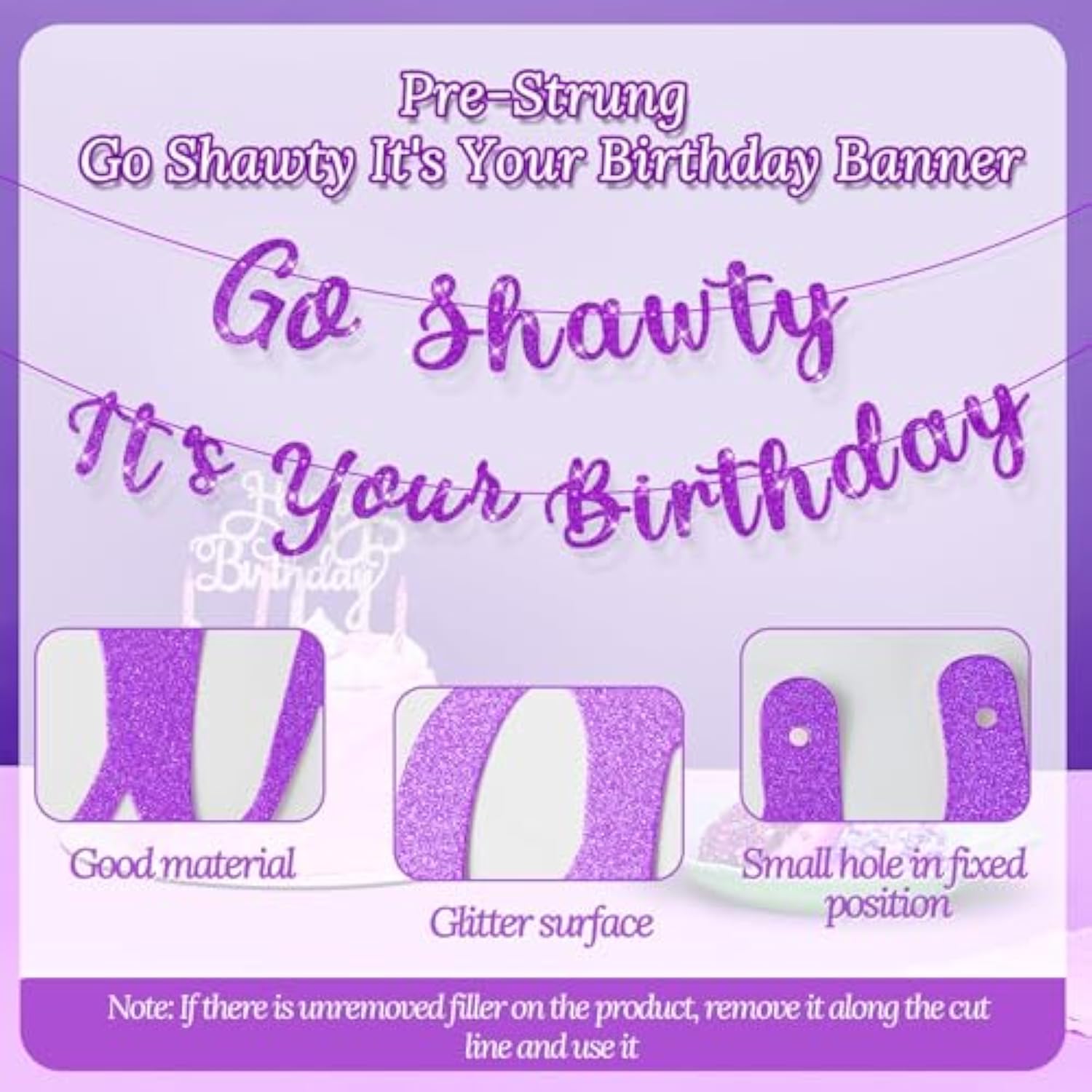 Set Of 2 Pre Strung Go Sha It'S Your Birthday Banner,No Diy Hip Hop Theme Glitter Happy Birthday Banner,Glitter Rap Theme Decors For Man Adult Women Party Photo Backdrop(Purple)